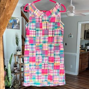 Talbots Madras Patchwork Plaid Cotton Sleeveless Shift Dress Size 10